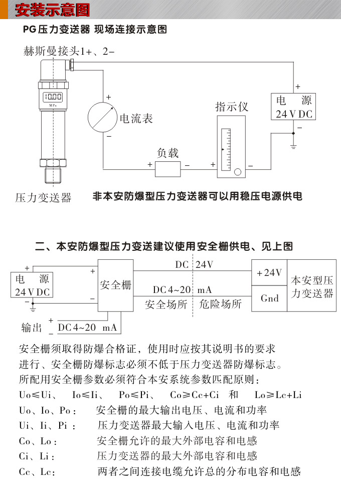 壓力變送器,PG1300數顯壓力變送器安裝示意圖