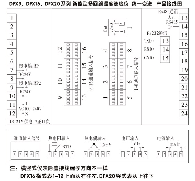 智能溫度巡檢儀，DFX16液晶溫度巡檢儀，多回路巡檢控制儀接線方式4