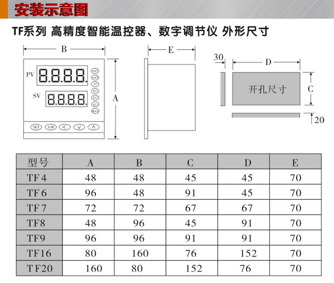 溫度控制器，TF8高精度溫控器，溫控表，高精度控制器安裝示意圖